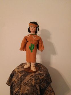 Native American Porcelain Collector Doll on Stand