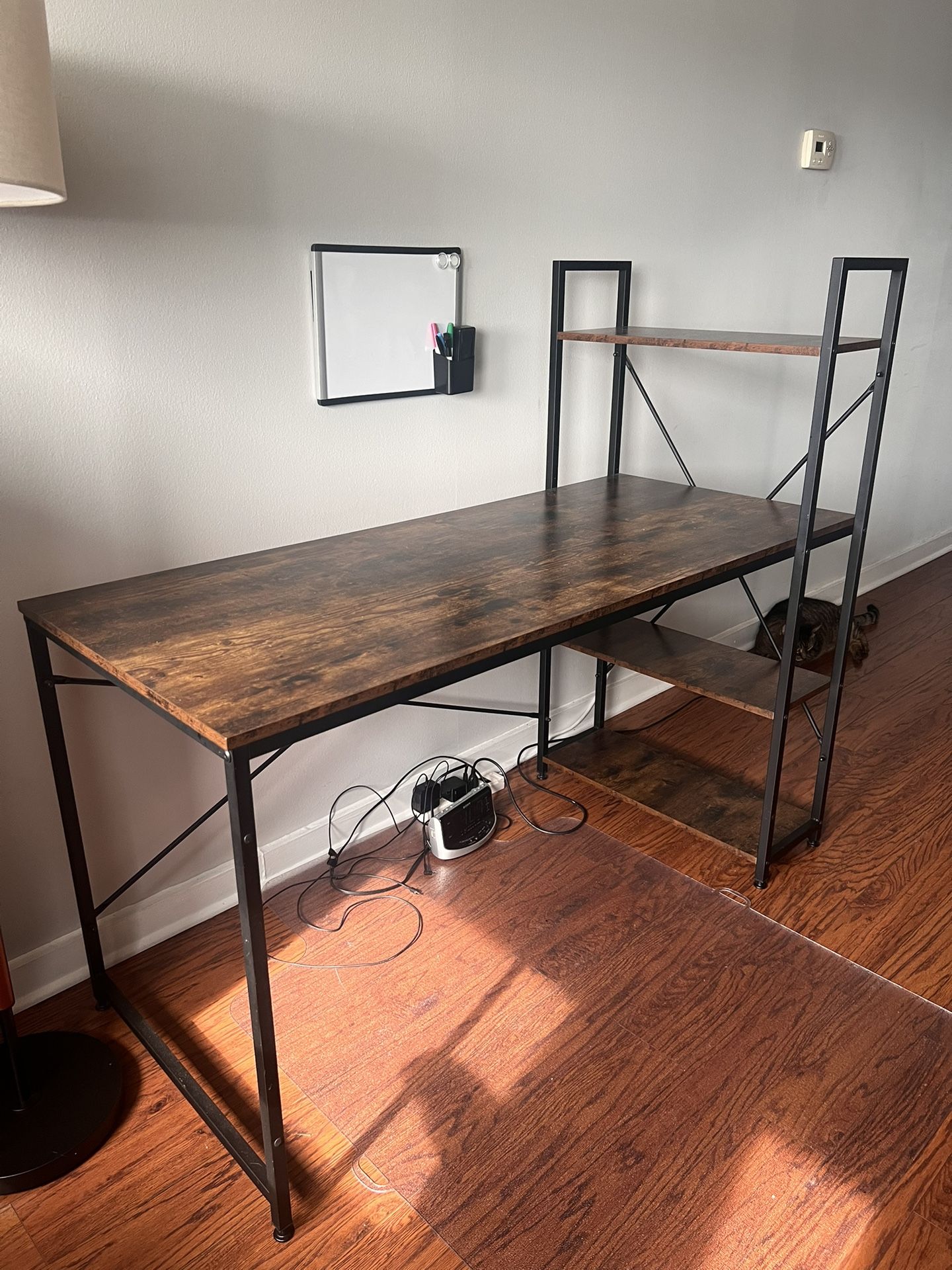 Fortney Computer Desks with Reversible Bookshelf, Standing Writing Desk for Home Office/Studying/Gaming