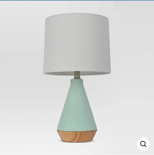 TAPERED CERAMIC WITH WOOD DETAIL TABLE LAMP - PROJECT 62 AQUA


