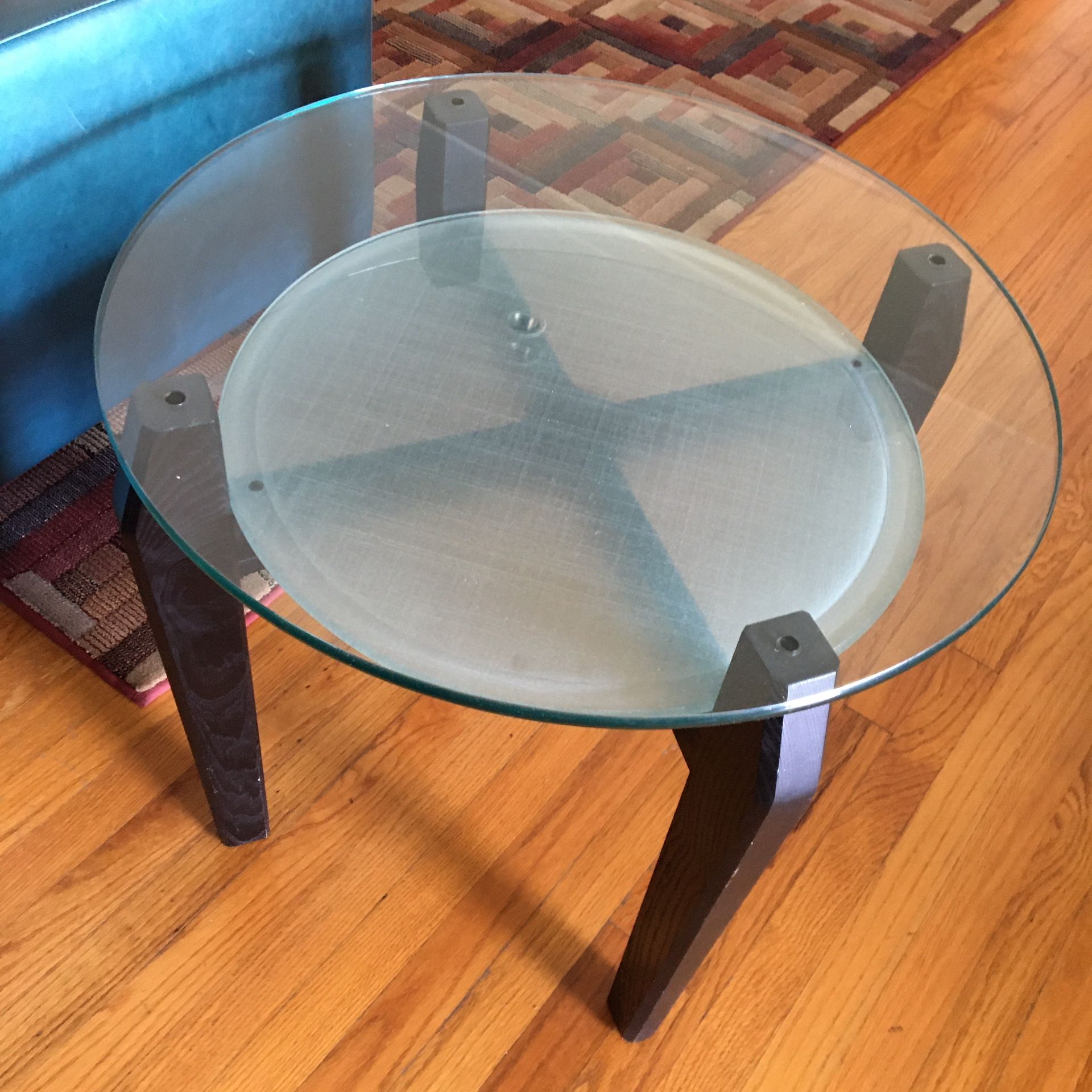 Pair of Round, glass end tables