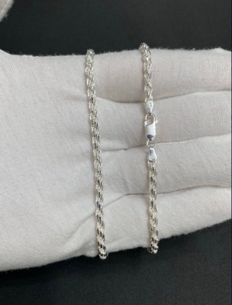 Solid Sterling Silver Rope Chain 3mm 20”