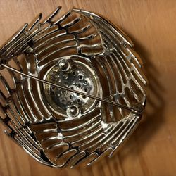 Flower Rhinestone BSK Vintage Gold Brooch Pin 