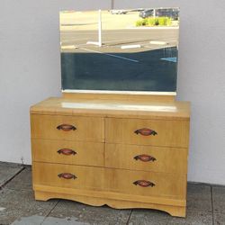 Dresser Art Deco Vintage Solid Wood Waterfall Bureau