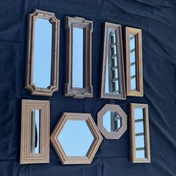 Vintage Wood Mirror Set — 7 Pieces, Various Shapes