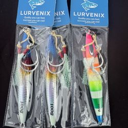 100g Slow Pitch Metal Jig Lure Saltwater Vertical Jigging Light Tackle Shore Casting Glow Stripe Ready Rigged Strong Hooks Fast Drop Action 