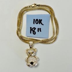 10K  Yellow Gold Franco Chain and Pendant CUBIC ZIRCONIUM STONES FOR WEDDING 18 Inches Long 