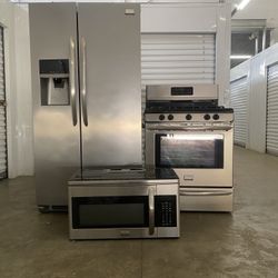 Frigidaire Stainless Steel Kitchen Set – 3 Pieces (Fridge + Stove + Microwave)