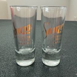 Lot of 2 collectible Sauza nuestro tequila Evita el exceso glass shots 3.5” H In great condition 
