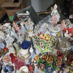 Glass Figurines. Milk Glass Etc 