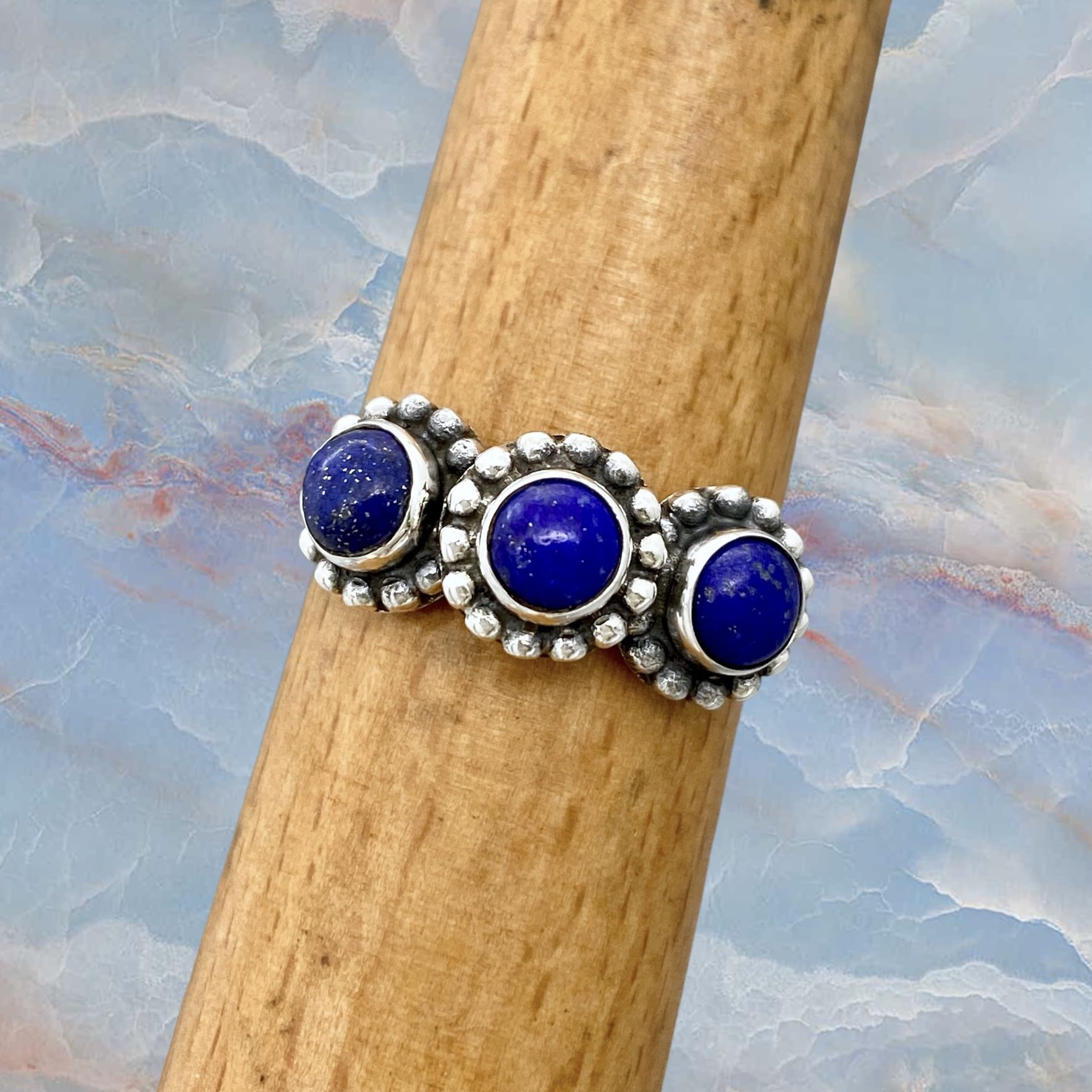 Handcrafted Genuine Lapis Lazuli & Solid Sterling Silver Ring - Sz 9