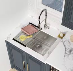 LORDEAR 24 in. W x 18 in. D Undermount Stainless Steel Laundry/Utility Sink with Bottom Grid