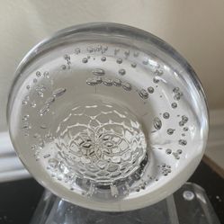 Vintage Clear Art Glass Paperweight with Bubbles 4”