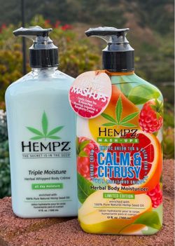 Hempz Mash-Ups Exotic Green Tea & Asian Pear Limited Edition Herbal Body Moisturizer featuring a vibrant citrus and berry design.