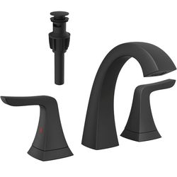 VXV Matte Black Bathroom Sink Faucet 3 Hole Widespread, 8 Inch Vanity Faucet with Pop-Up Drain & Pre-Attached Supply Lines for Easy DIY Installation, 