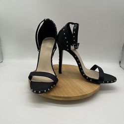Rivets Studded Ankle Strap Black Stiletto Heels Size 40