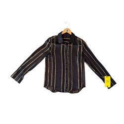 Movie and Tv Show Clothes 2010s M medium womens sheer brown & gold stripe blouse