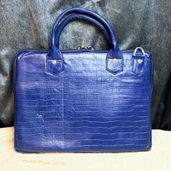 Blue Crocodile Texture Genuine Leather Laptop Briefcase Business Work Bag