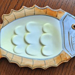Vintage Pier 1 Hand Painted Yellow Fish Shaped Soap Dish