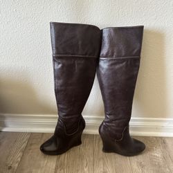 Tall Knee High Boot. Wedge Heel
