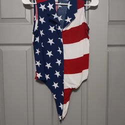 Red,white&blue Crop Shiet With Front Tye Sz S Ready For Memorial Day