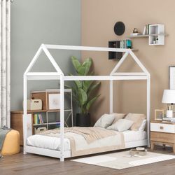 Merax Twin Size Wooden House Bed with Roof for Girls, Boys, Bedroom Furniture Children House Bed