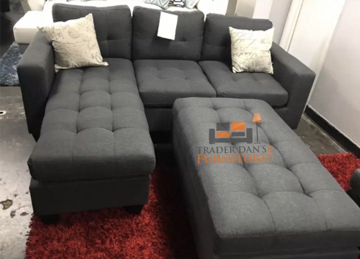 Brand New Grey Sectional Sofa Couch With Ottoman