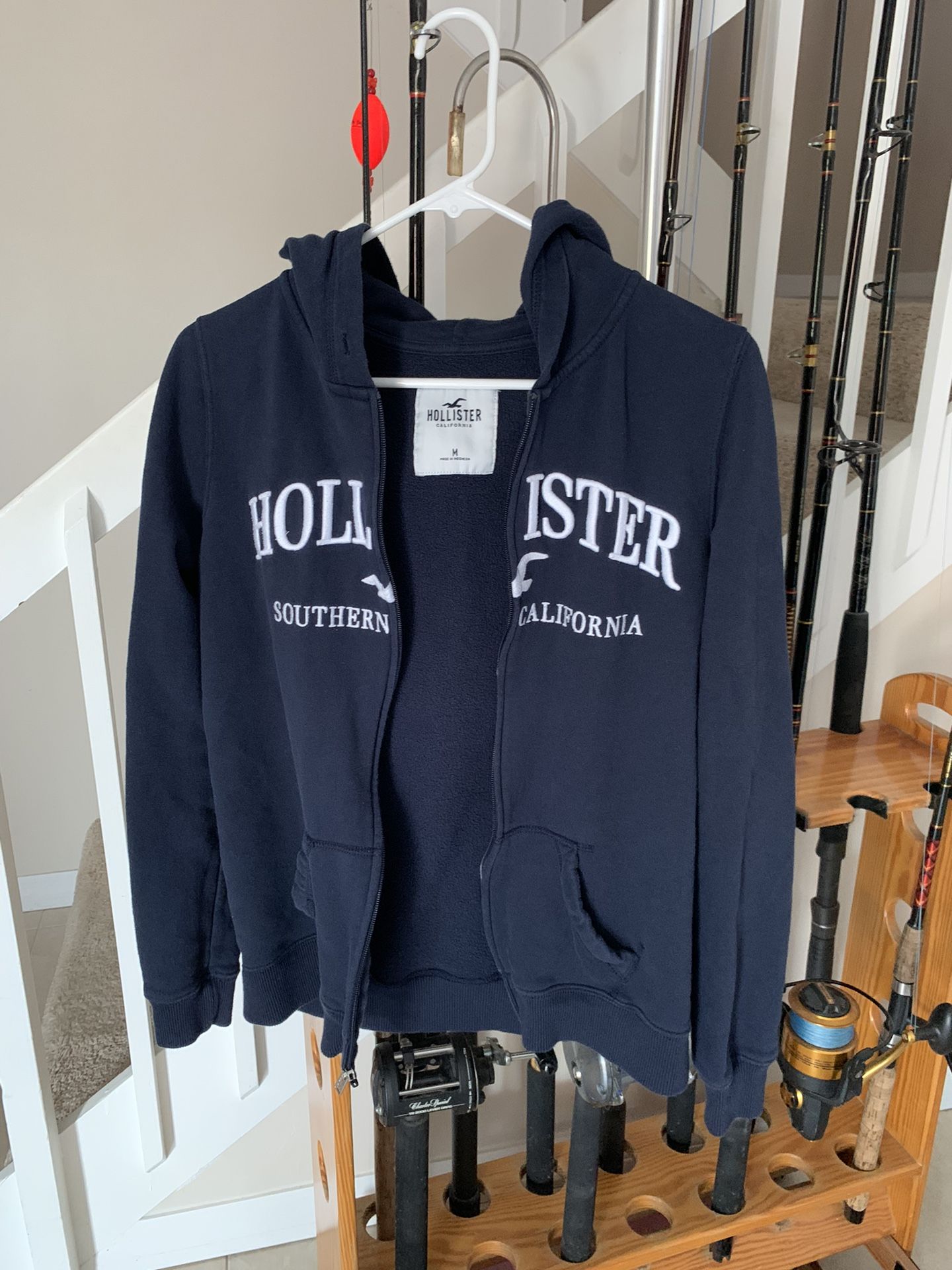 Hollister Unisex Navy Blue Jacket Hoodie Size Medium