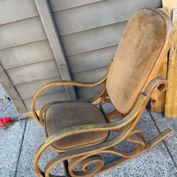 Fabric Vintage MCM Wooden Bentwood Rocking Chair 