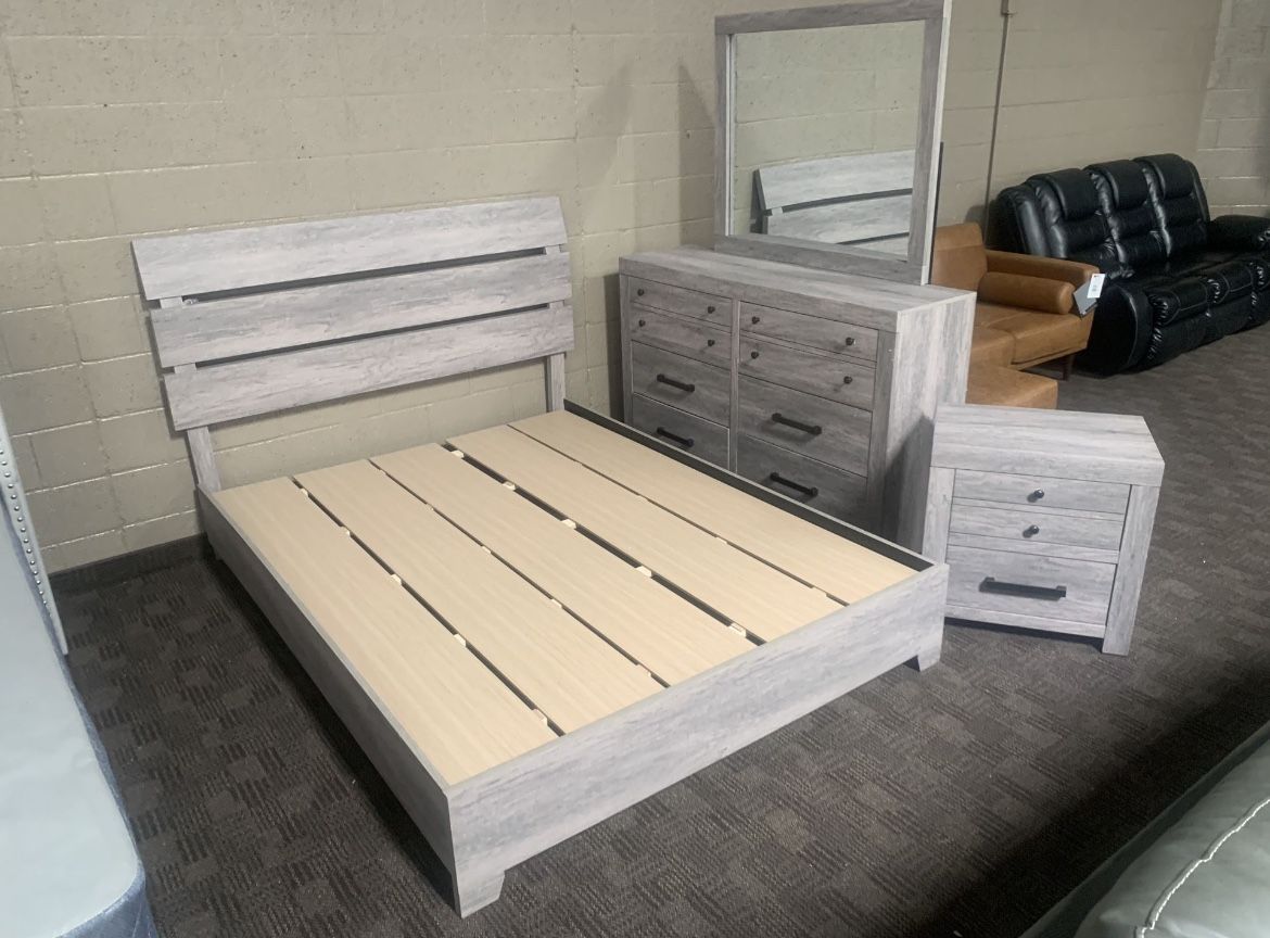 Grey Queen Dresser Bed Set