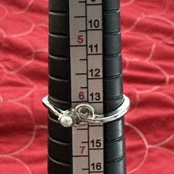 Fashion Pearl Silver Ring Size 6.5