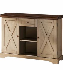 Antique white/ walnut Finish wood buffet cabinet console table.