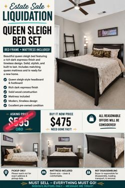 Queen Sleigh Bed Frame + Mattress - Espresso Finish