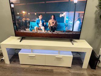 White TV Stand with LED Lights and Drawers