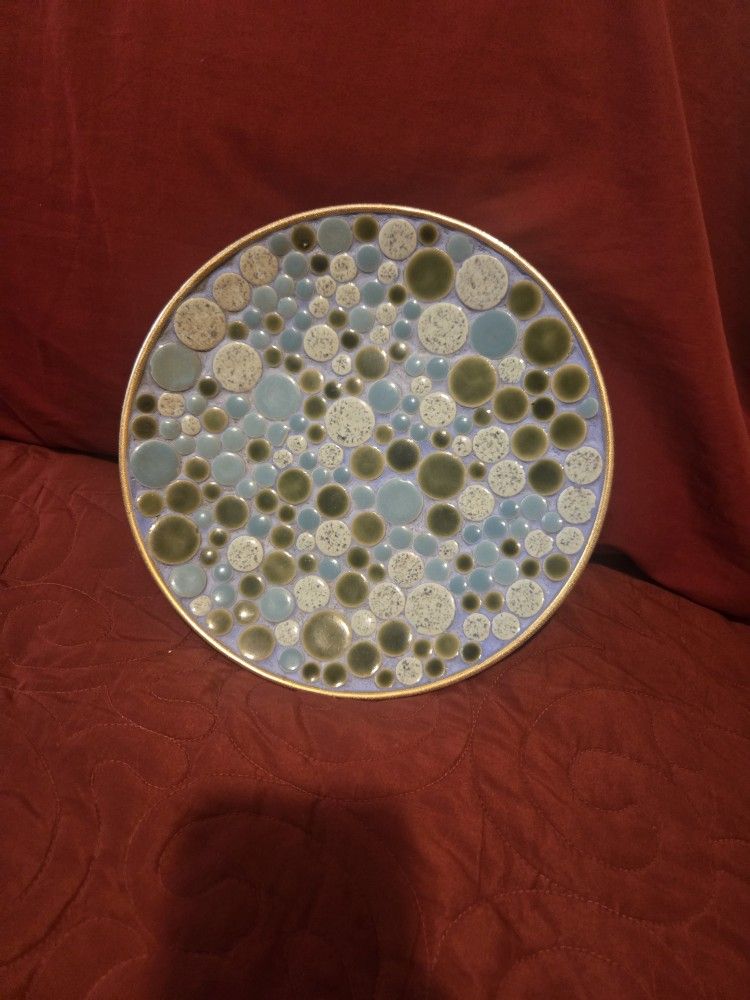 Mosaic Gold Trimmed And Gold Flake On Back Of Plate