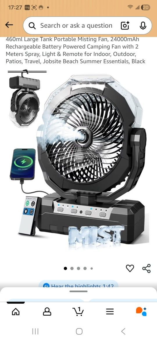 Portable and Rechargeable Misting Fan