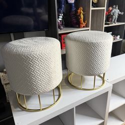 White And Gold Ottomanss 