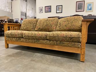 FLEXSTEEL Mission Style Floral Fabric Sofa