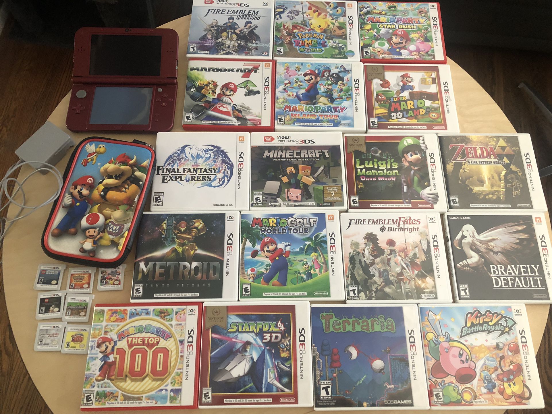 Red 3ds With 25 Games and case