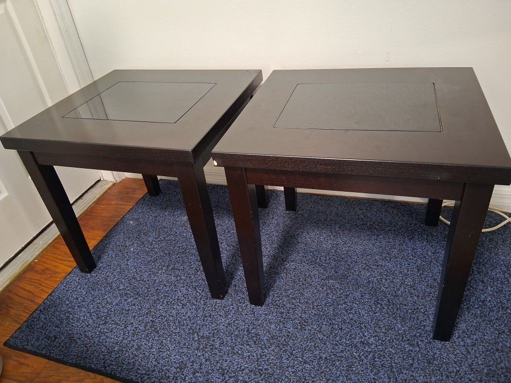 Pair of End Tables Glass Inserts