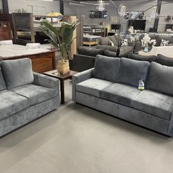 Grey Velvet 2- Piece Sofa And Love Seat