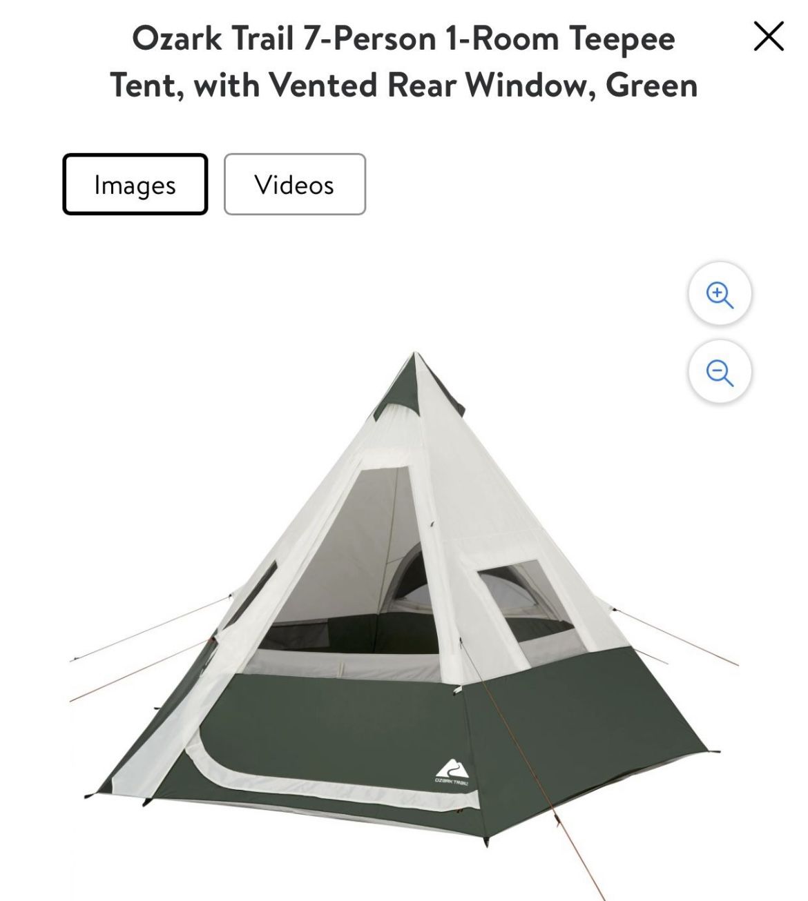 Ozark Trail 7-Person 1-Room Teepee Tent, with Vented Rear Window, Green