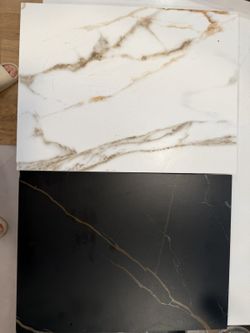Porcelain Tabletops x2 - Marble Look, White & Black with Gold Veins, 15.5 x 11.5in