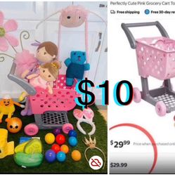 $10 🛒Big Bundle of Toys Shopping 🛒 cart,2 Dolls,wall decor Flower,🌸 hair clipper holder etc all