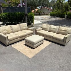Leather Nailhead Pottery Barn Sofa Set + Ottoman - Free Delivery 🚚 