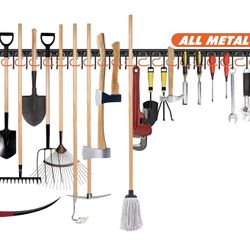 68'' All Metal Garden Tool Organizer Wall Mount Garage Tool Organizers and Storage Broom Holder Wall Mount with Hooks Tool Hangers for Shed 