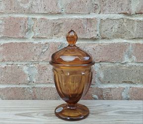 Vintage Imperial Glass-Ohio Old Williamsburg Amber 12 Oz Candy Jar/Lid 