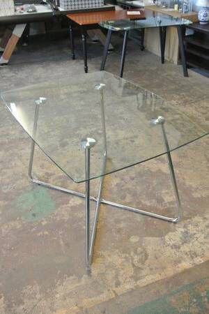 Mid Century Tempered Glass Modern Kitchen Dining Room Table