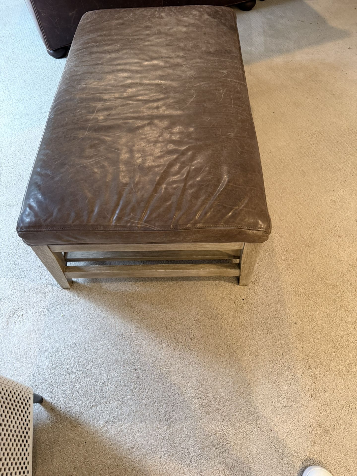 Crate And Barrel Ottoman 46 X 26 Leather And Wood
