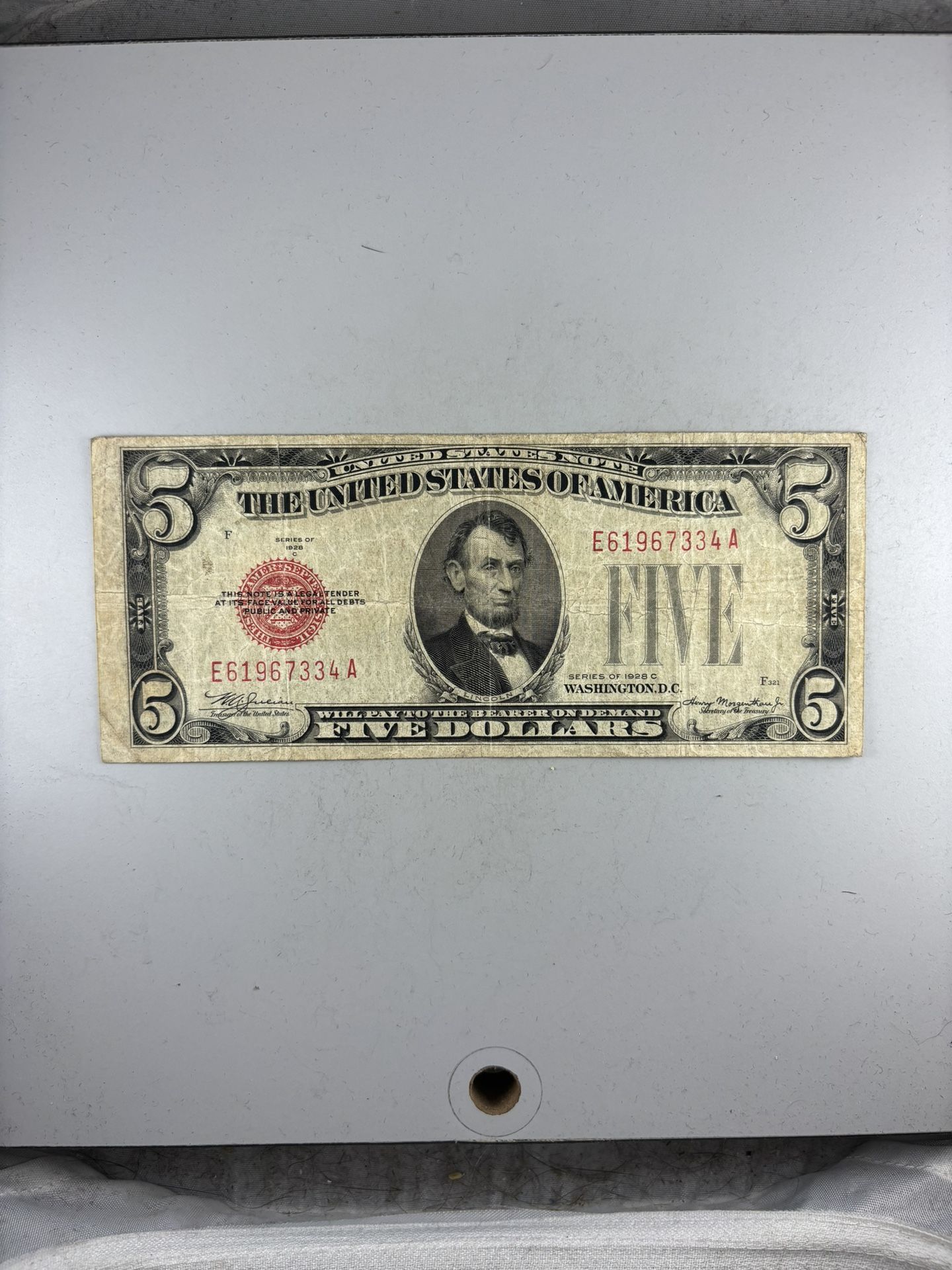 1928-C $5 Red Seal "Mule" Note --LOW COST RARE VINTAGE CURRENCY!