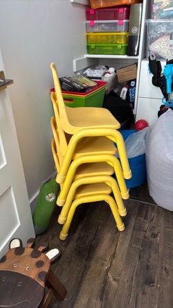 Yellow Kids Stackable Plastic Chairs Set of 4